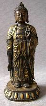 Chinese standing Gilt Bronze Buddha (11.5 in. tall) - Qing Dynasty - from the Villa Del Prado Light of Asia Collection