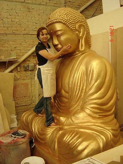 Fiberglass buddha created by Lucy Topete of Mexico