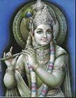 A painting of Lord Krishna playing his flute.