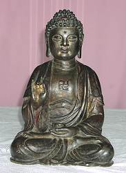 Chinese Buddha - large bronze (15 in. tall) - dated Ming Dynasty - with fine detail on cloak