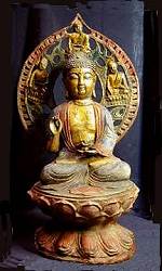 Chinese Gilt Bronze Buddha with backpiece (11 in. tall) - Qing Dynasty