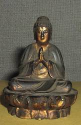 Small old carved wood Japanese Buddha on lotus throne (3.5 in. tall) - 19th C